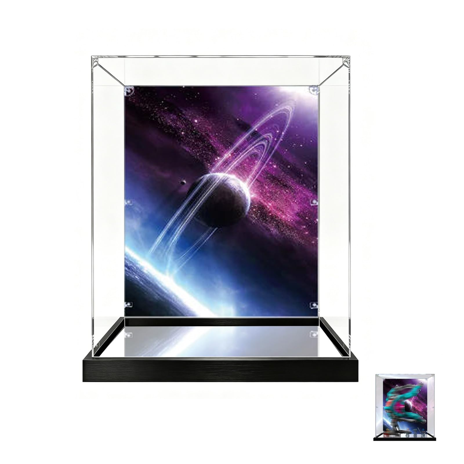 Acrylic Display Case for Lego 76255 Spaceship Model, Dustproof Clear Storage Box, UV Protection Display Box Compatible with 76255 (Model Not Included) (Mirror Base+Background)