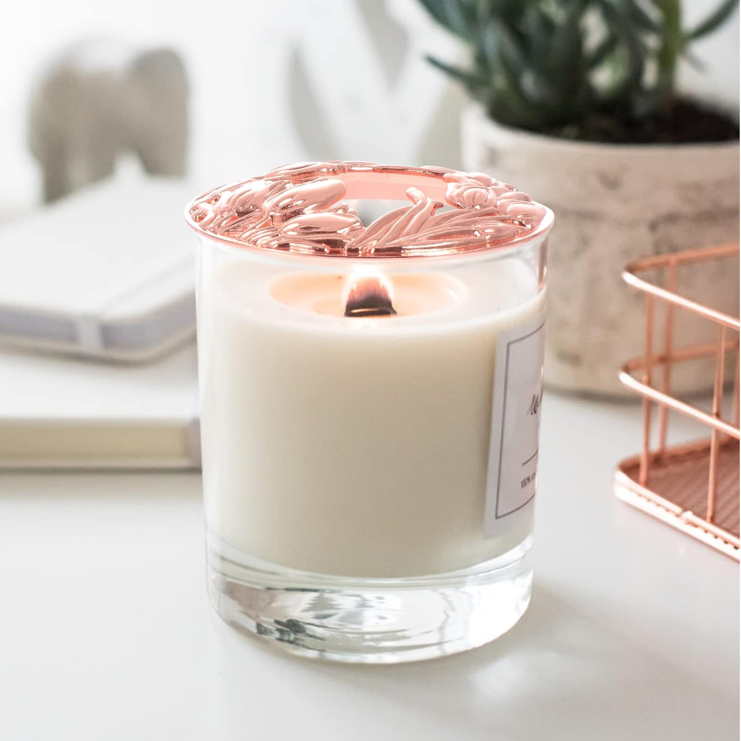 Lamp Shades Candle Toppers Candle Cover Hollow Tulip Design Windproof Holder Cover Lid for Accessories Shades Sleeves Rose Gold Metal Lamp