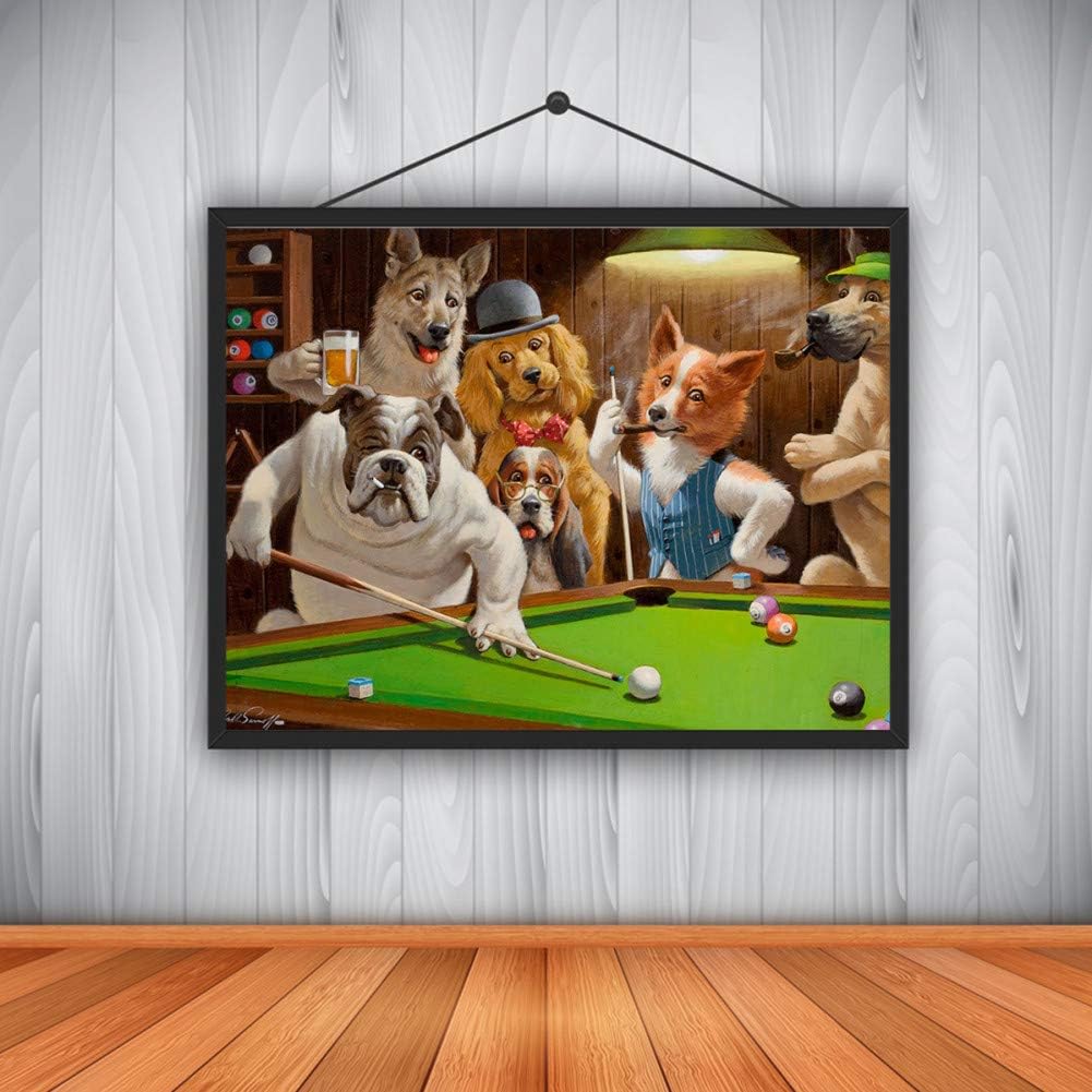 EBONP Decorative painting canvas print Modern High Definition Canvas Print Dog Playing Pool Snooker Oil Painting Art Home Decor Poster on Canvas Wall-28x40inch