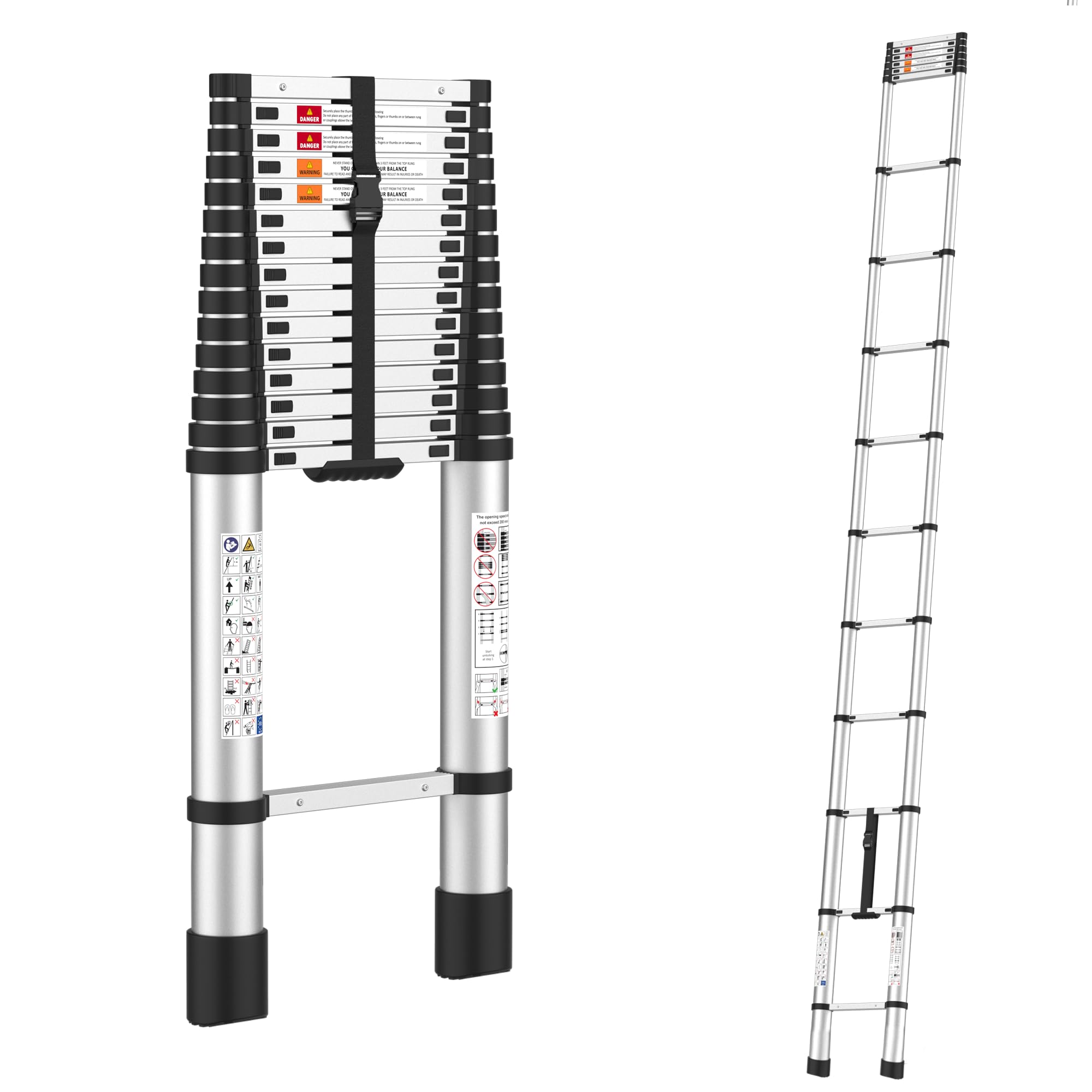 BonKaso VertiPro 3.8M(12.5Ft) Telescopic Ladder|Aluminum Ladder 13 Steps|Multipurpose for Home & Outdoor use with Self Lock Mechanism|EN131 Certified Max Load Capacity of 150kg — Amazon image 11