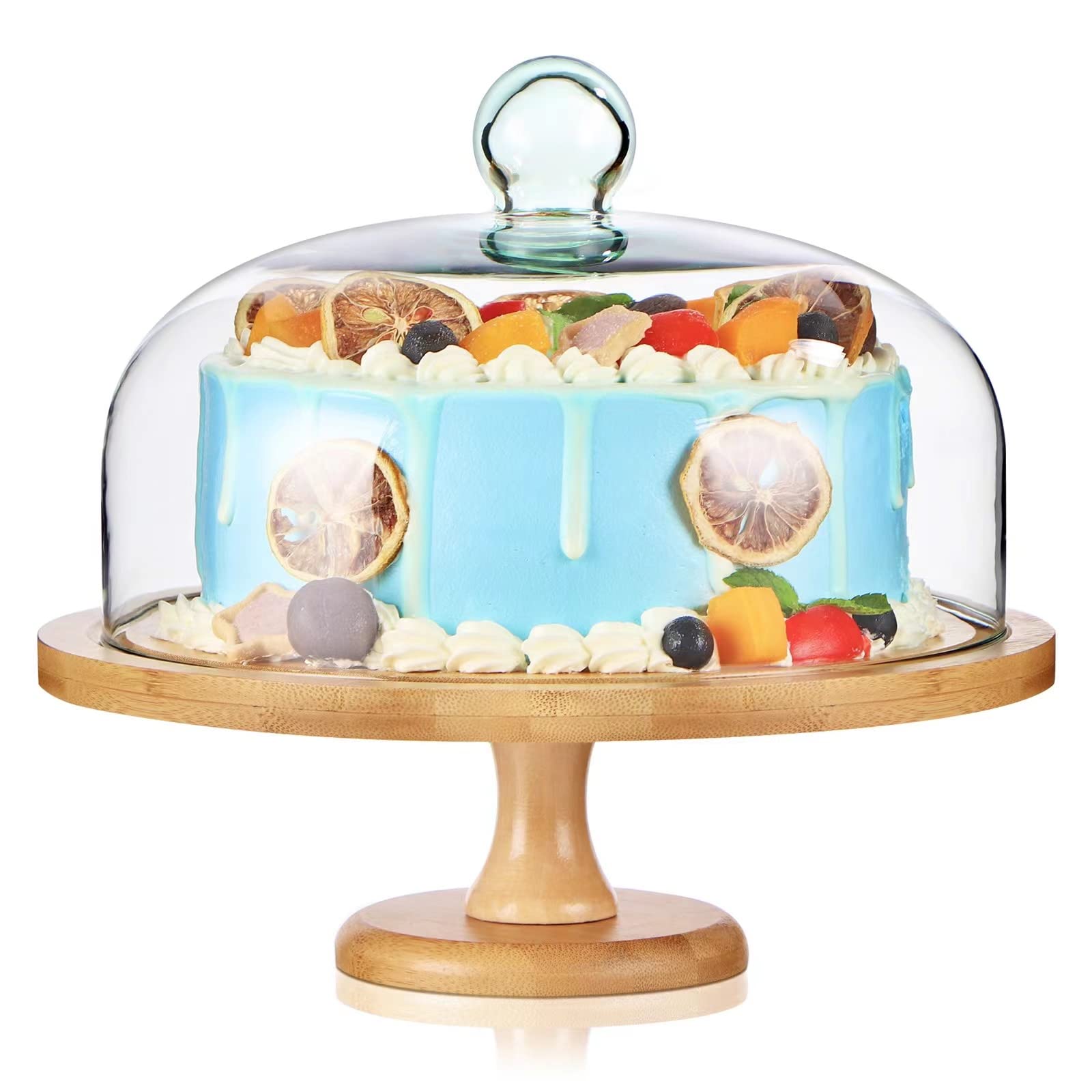 Ohuhu Expositor De Pastel Con Tapa Y Bandeja Giratoria – Soporte 2 En 1 De Bambú Con 3 Niveles Extraíbles, Ideal Para Decorar Y Presentar Tartas
