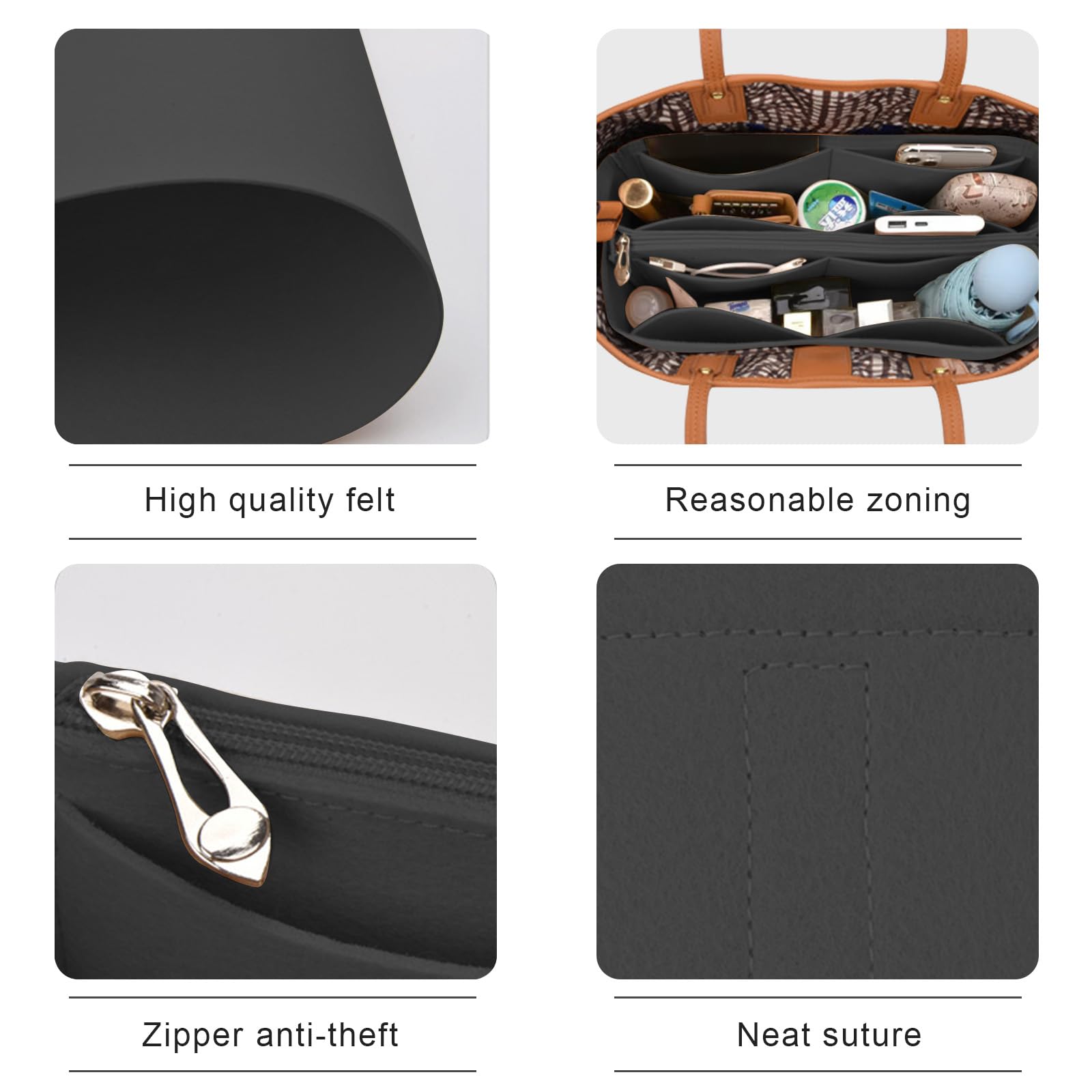 Lckaey Bolsa organizadora de fieltro para bolsa pequeña 3020, color negro y gris