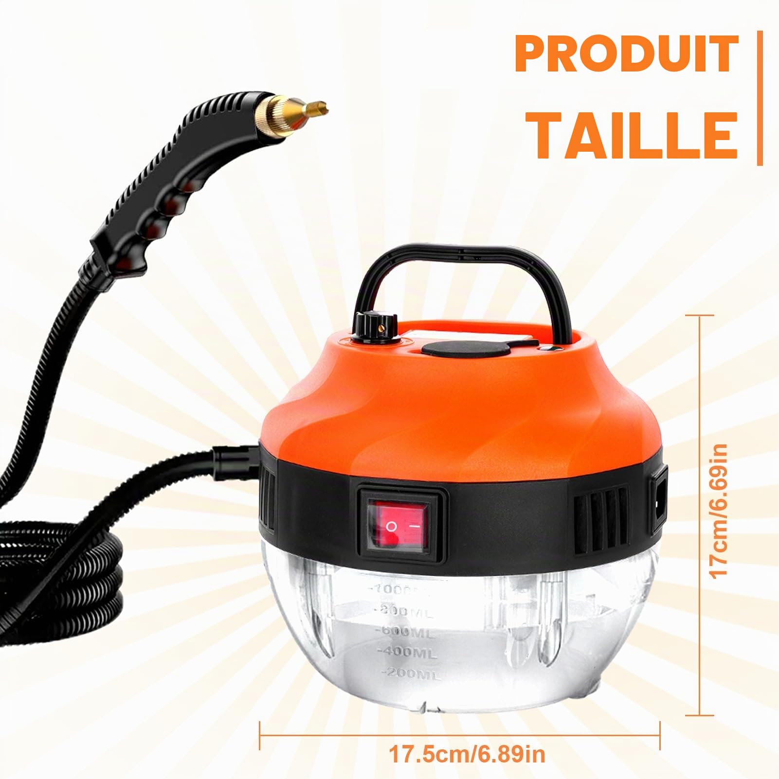 Nettoyeur vapeur à haute température 3800 W pour auto-detailing et nettoyage de différentes surfaces, pression vapeur 105,0 °C, réservoir de 1 l, 6 réglages réglables, nettoyeur vapeur portable