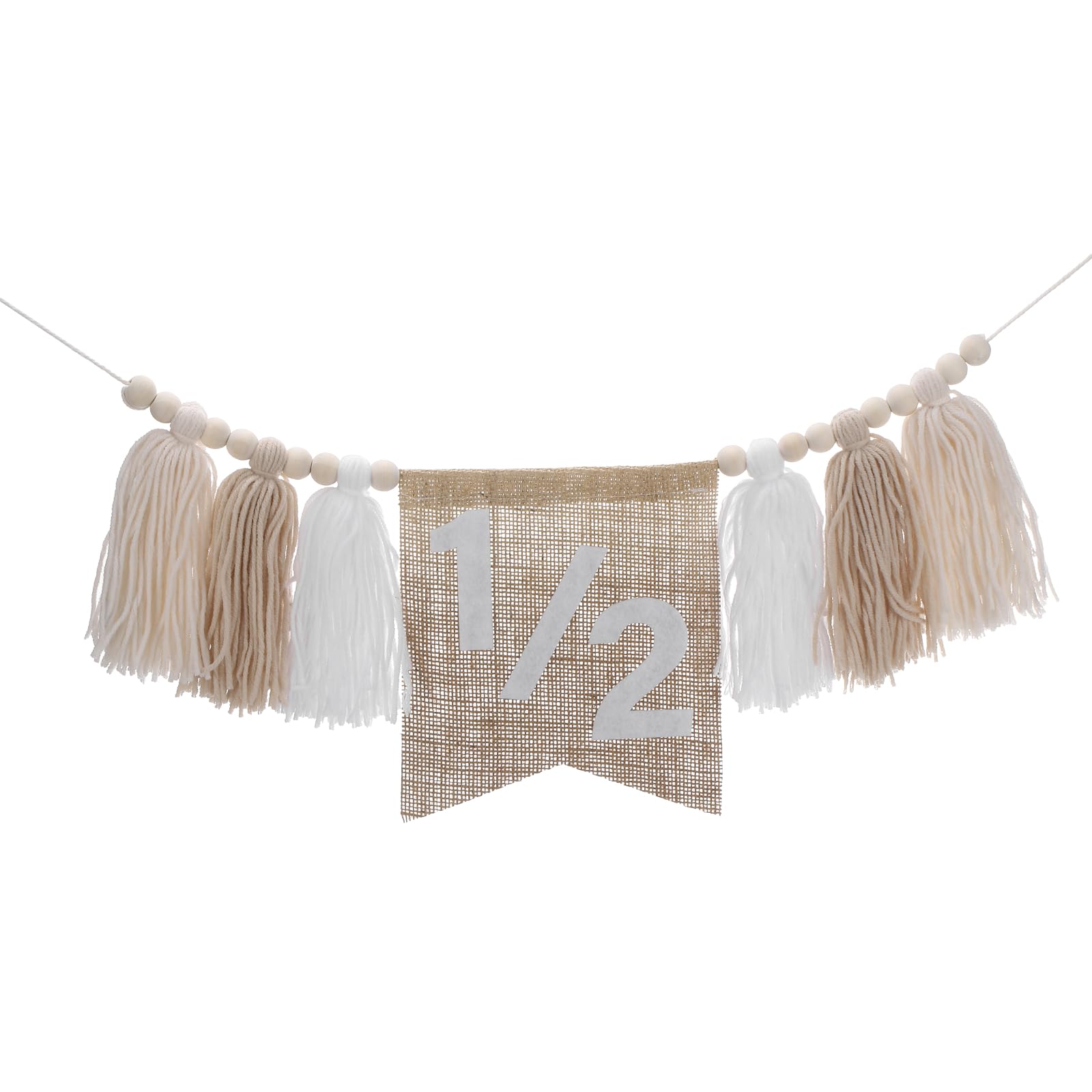 sourcing map 1/2st Birthday High Chair Banner,Tassel High Chair White Banner Wood Bead Tassel Garland 1/2 Birthday Party Decorations Photo Shoot Props Photo Props