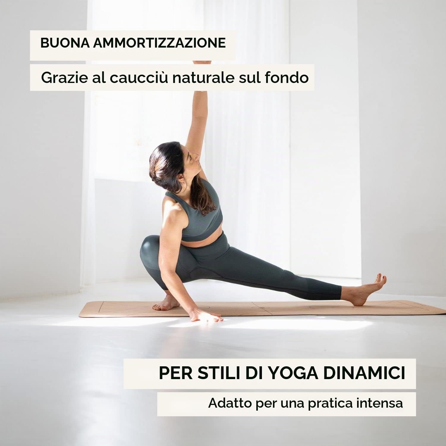 LOTUSCRAFTS Tappetino yoga in sughero e gomma naturale, modello Arise Cork, naturale e antiscivolo, tappetino yoga ideale per Hot Yoga, Yin Yoga, Hatha