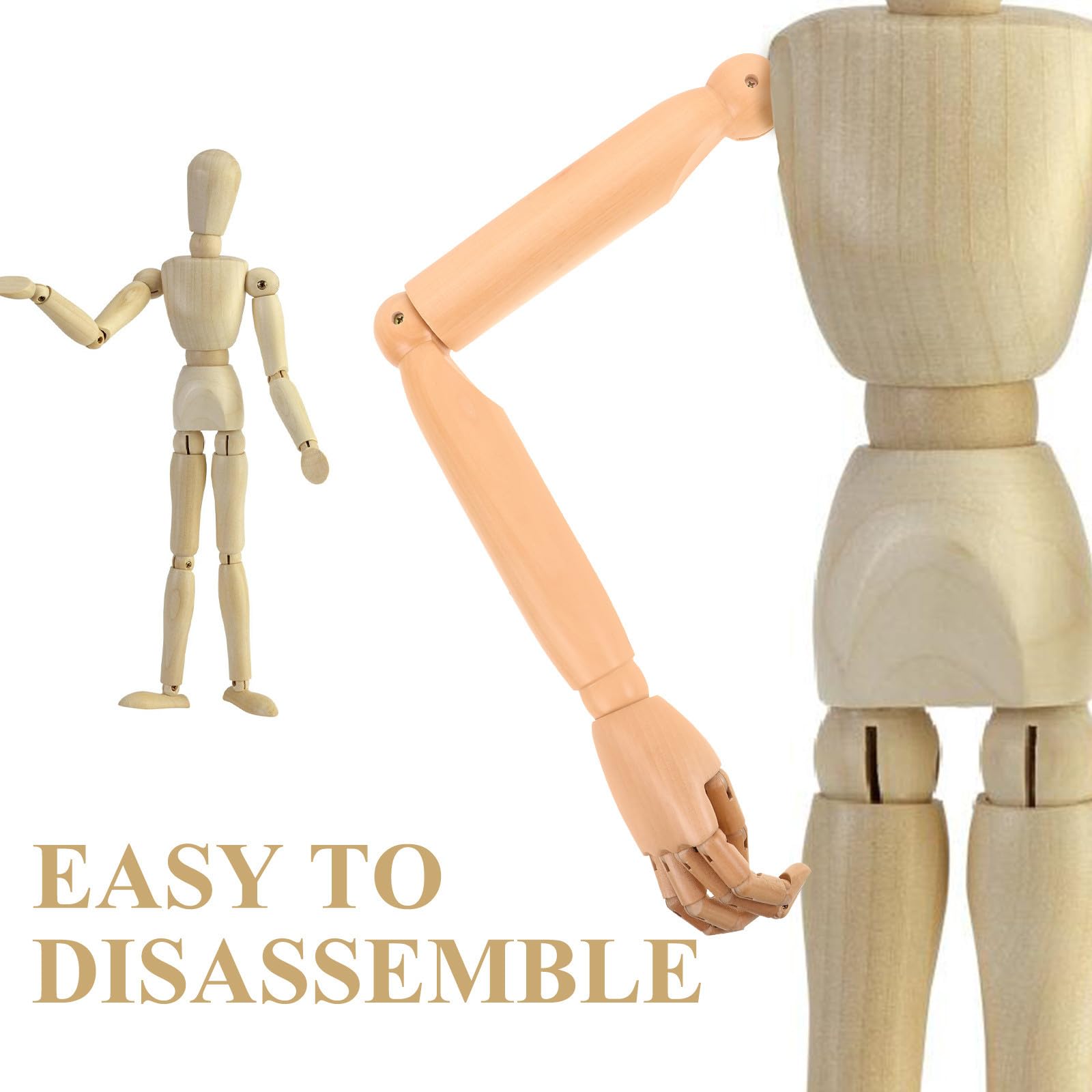 Healvian Bras de Mannequin en Bois Articulé avec Articulations Mobiles Modèle Réaliste Flexible en Bois Naturel Accessoire Polyvalent pour Marionnette Présentation Artistique et