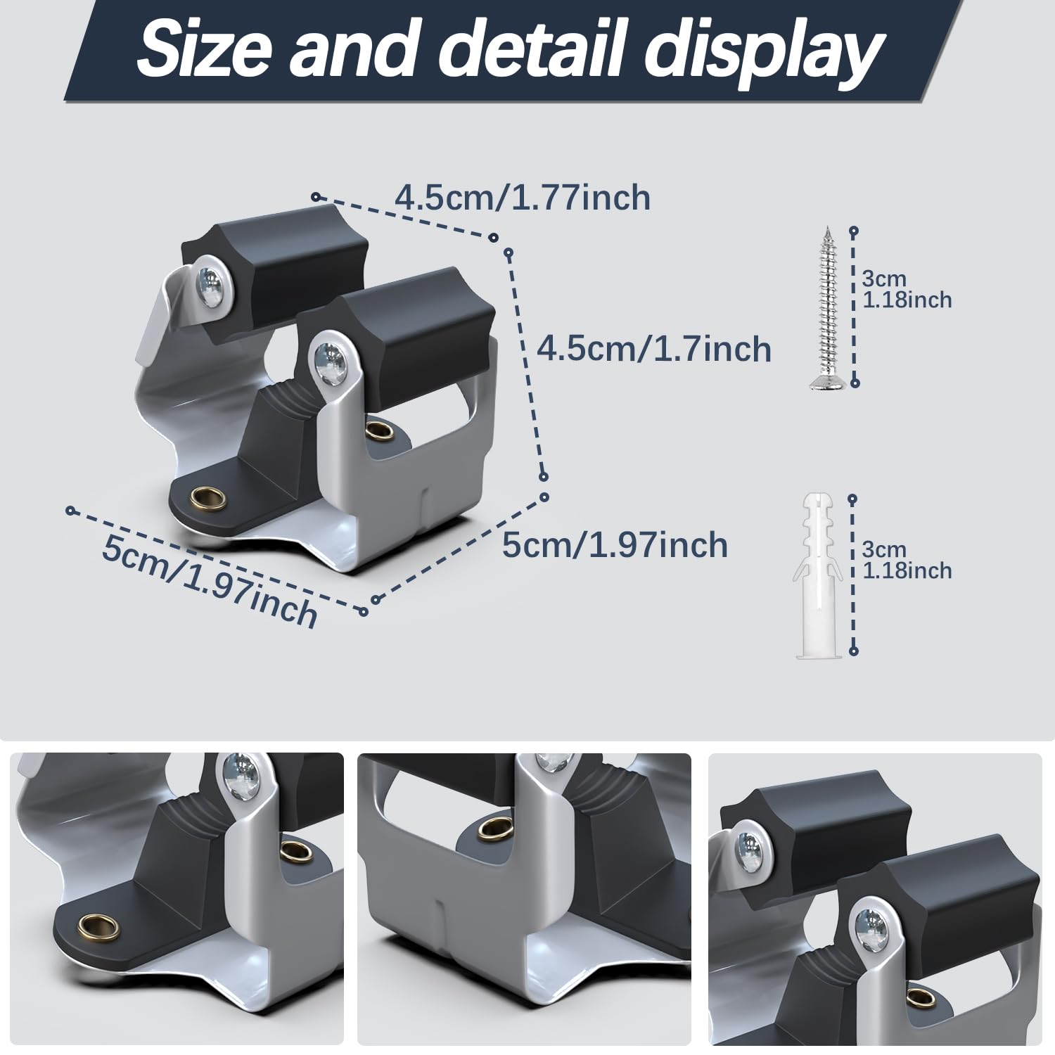 Broom Holder Wall Mount, 2 Packs Black Stainless Steel Tool Storage Organizer Kitchen Garden Garage Laundry Room Bathroom Rv 4 Slots 6 Hooks