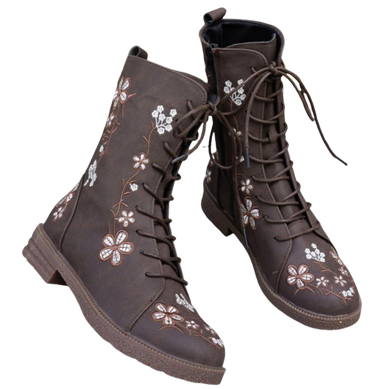 Bottines pour femme - En cuir - Élégantes - Avec fermeture éclair - Pour l'automne et l'hiver - Imprimé floral