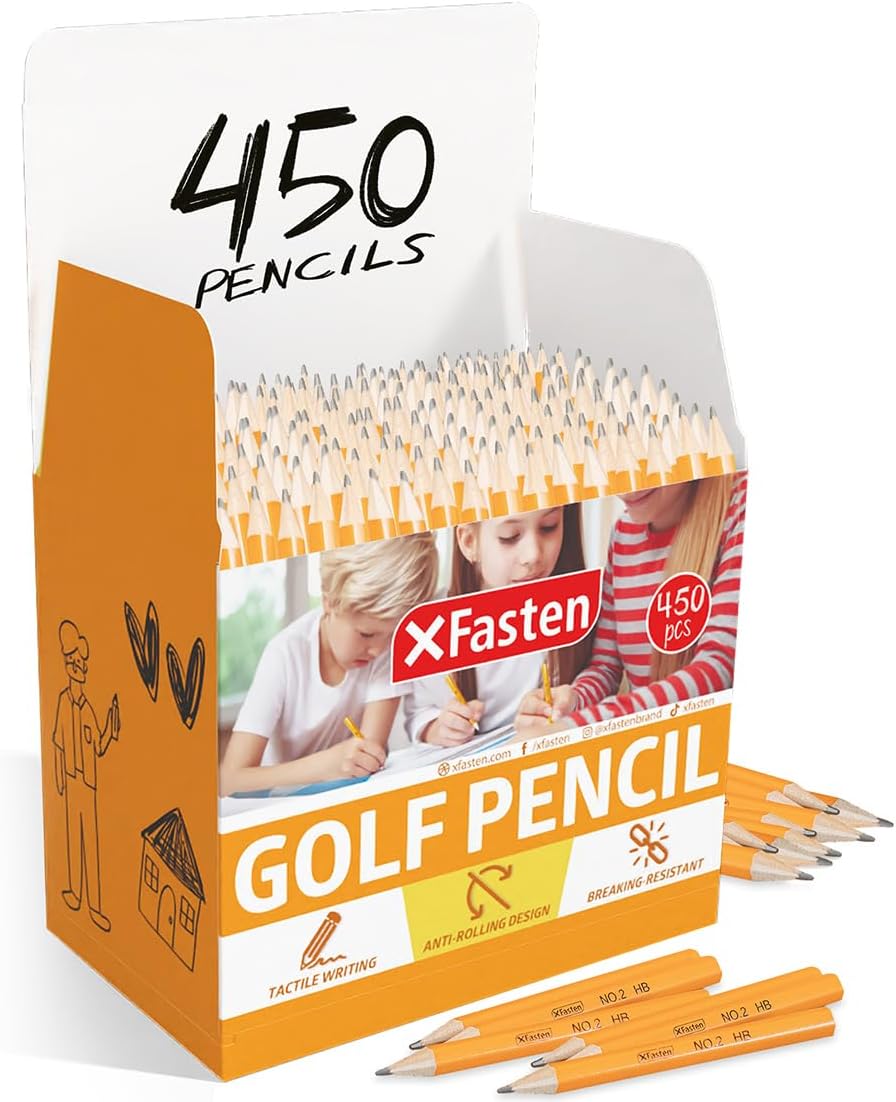 XFasten Golf Pencils, #2 HB Sharpened Pencils, 3.5 Inch Half Size, Hexagonal Easy-to-Grip, Bulk 450-Pack for Office Supplies, Art Supplies, Games & Events