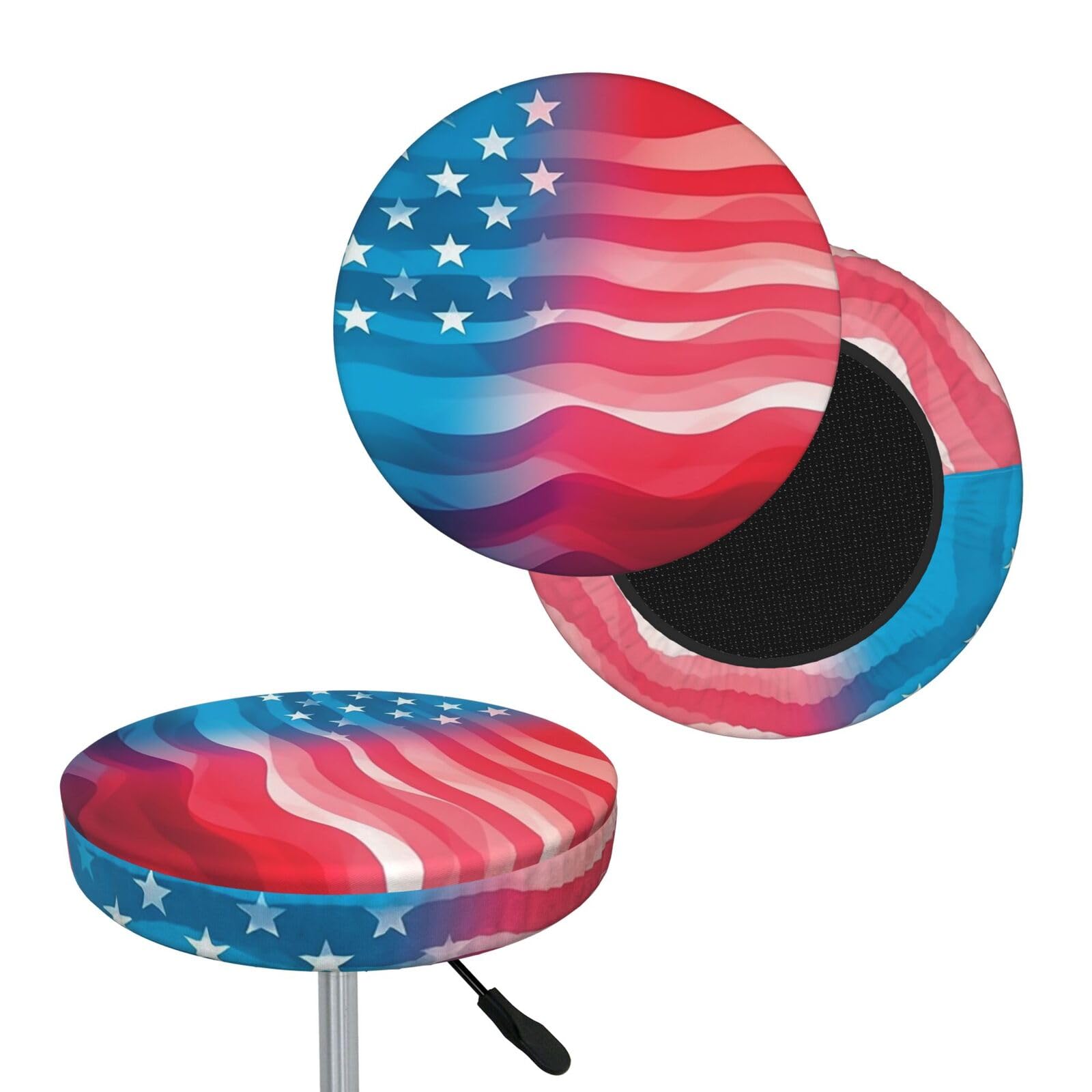 NONHAI Gradient American Flag Bar Stool Cover Round Elastic Stool Cushion Covers Dustproof Bar Chair Cover Washable Stool Cushion Slipcover Stretch Stool Seat Covers for 12-14 Inch Chair