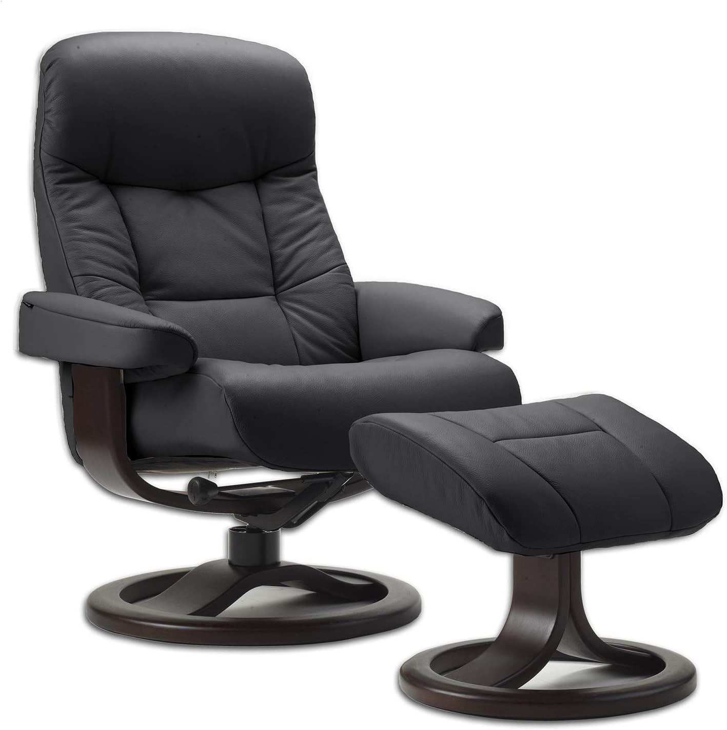 Fjords Hjellegjerde Leather Norwegian Ergonomic Scandinavian Lounge Reclining Chair 215 Muldal Large Swivel Recliner Furniture Nordic Line Genuine Black Leather Espresso Wood