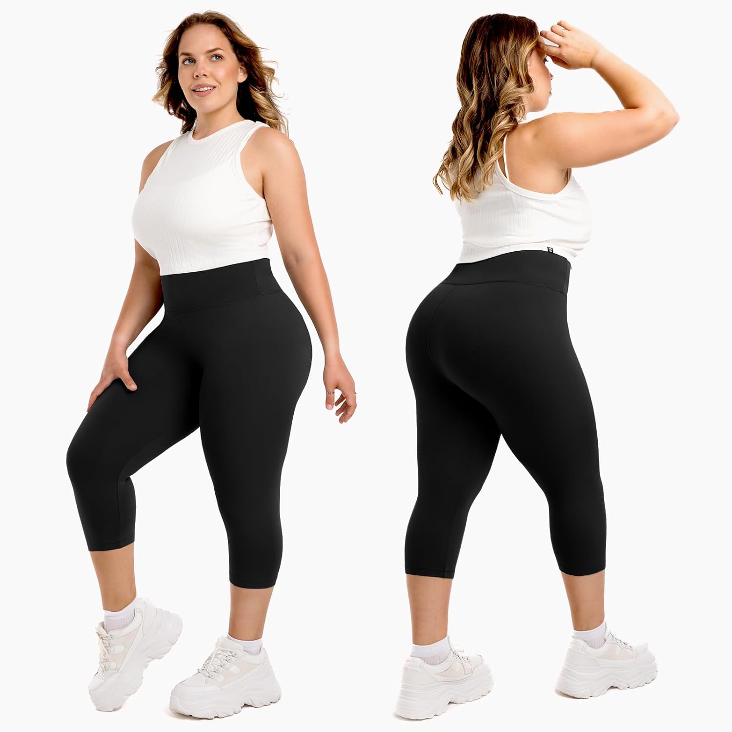 Walifrey Plus Size Capri Leggings for Women,Buttery Soft Plus Capris for Workout Gym Yoga - Image 2