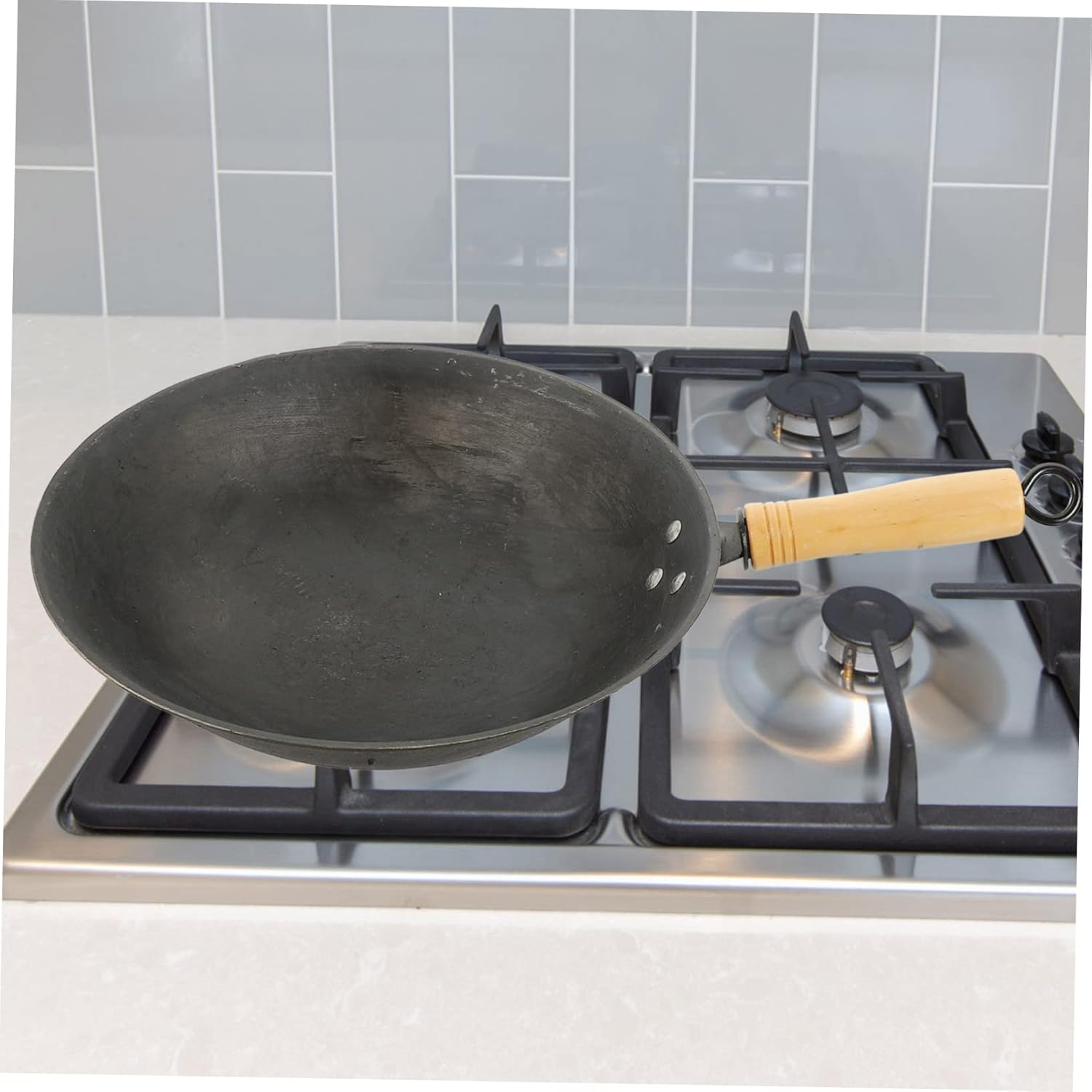 PRETYZOOM Bottom Wok Pan Traditional Cooking Pan for Induction Stove Sturdy Material with Comfortable Handle Easy to Clean Kitchen Accessory