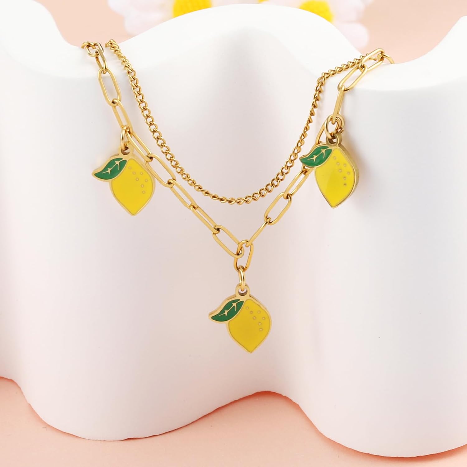 Fruit Charm Bracelets for Women, 18K Gold Plated with Adjustable Layered Link for Women Dainty Jewelry Gifts