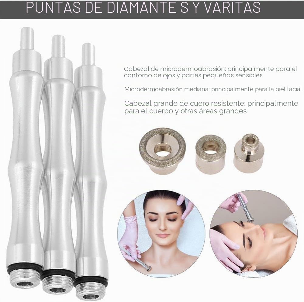 Cabezales de microdermoabrasión de diamante, puntas de repuesto de microdermoabrasión con mango de filtro de acero inoxidable, juego de accesorios de máquina de belleza para cuidado facial