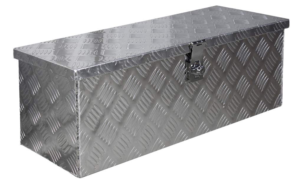 Trucky Skrzynka na samochód z aluminium, model D050, 68 x 31 x 25 cm, zamykana, wytrzymała blacha ryflowana, łącznie z zestawem montażowym, do warsztatu, samochodu, hobby