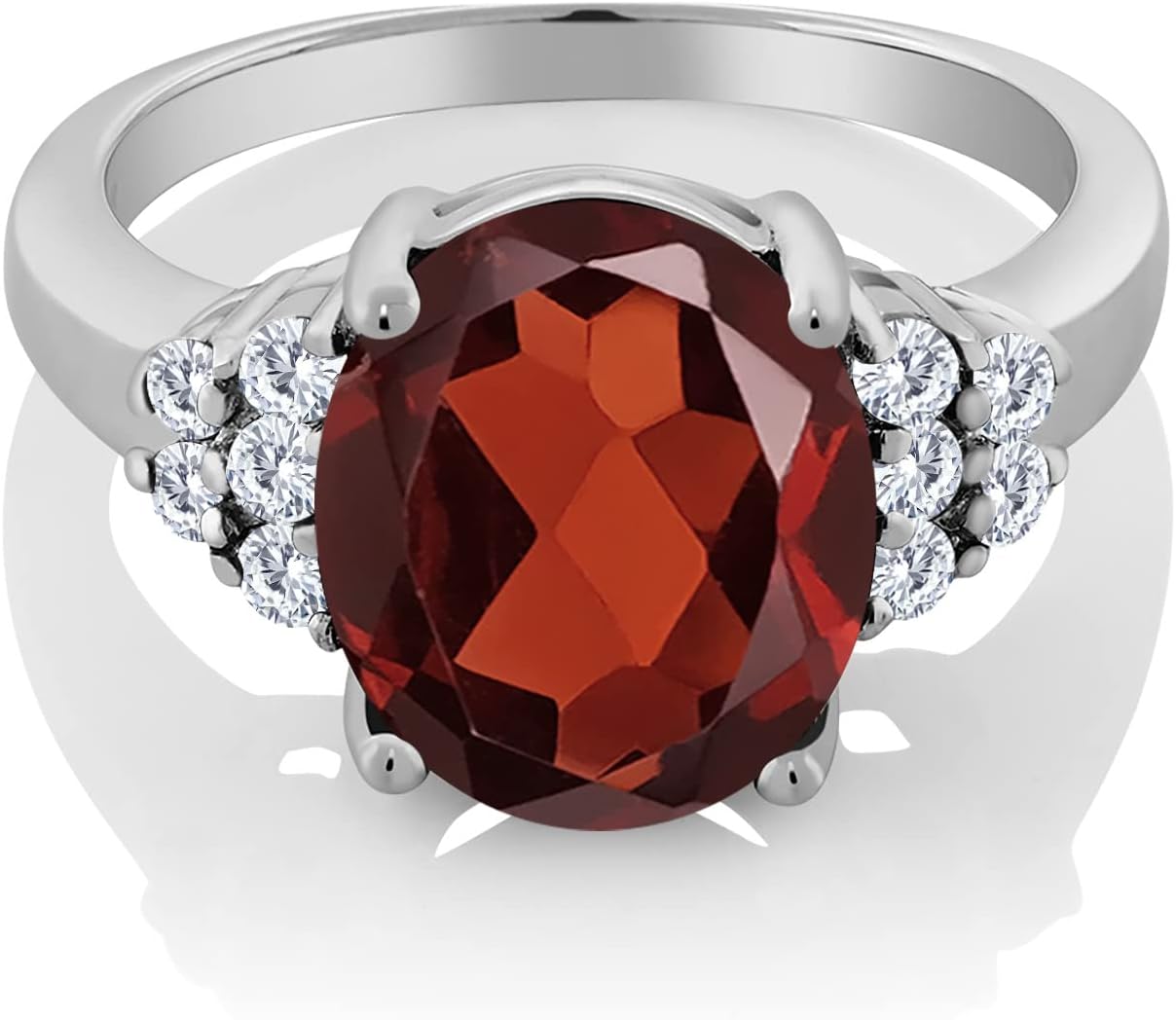 Gem Stone King 3-7 Cttw Gemstone Birthstone and White Moissanite Ring for Women | 925 Sterling Silver | Oval 12X10MM | Wedding Engagement Anniversary Promise Ring