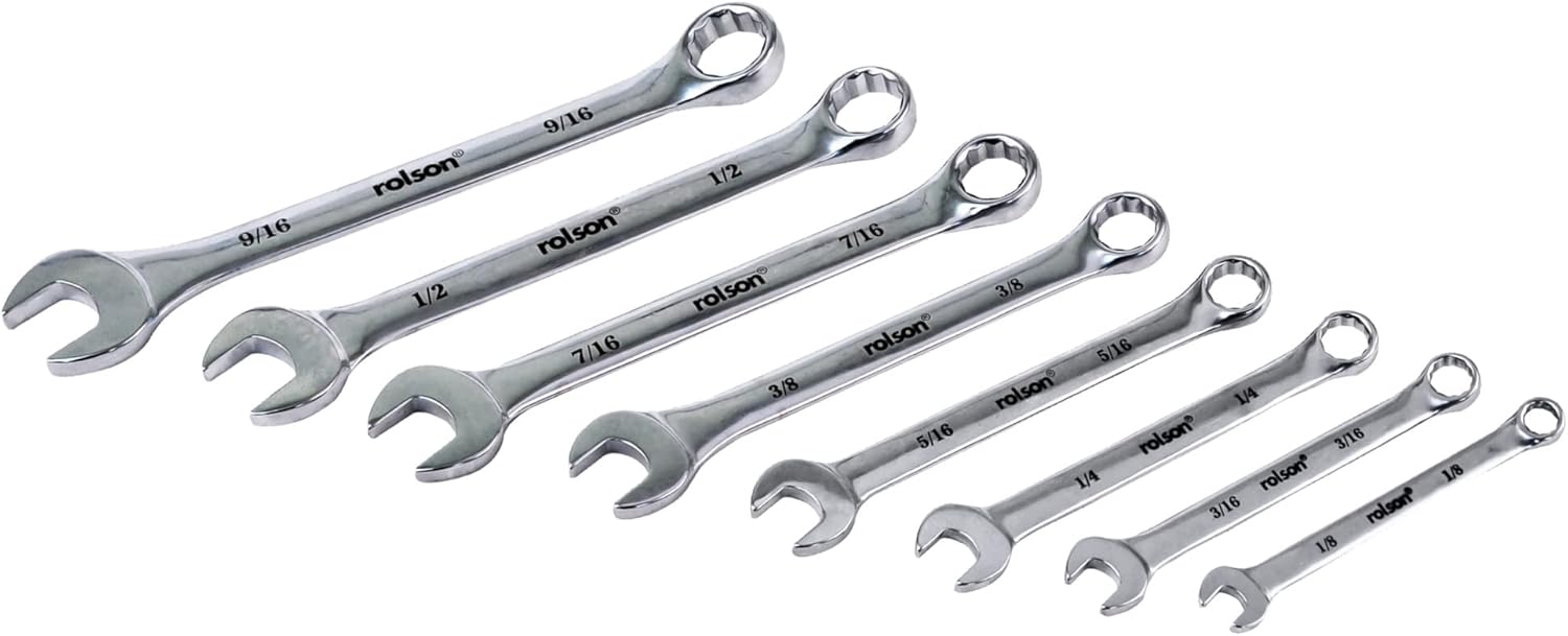 Rolson 46599 8 pc Whitworth Combination Spanner Set
