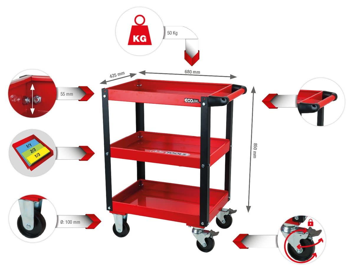 KS Tools 890.0001 ECOline Carrello di servizio per officina in lamiera, 850x680x425mm