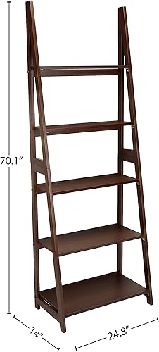 Miniatura 9 de Amazon Basics Organizador de estantería de escalera, marco de madera de goma maciza, acabado espresso, 5 estantes, 14 pulgadas de profundidad x 24.8