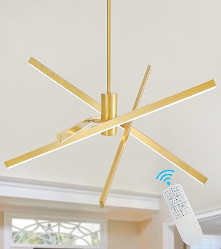 Q&S Candelabro LED moderno, dorado, contemporáneo, regulable, con control remoto, 4 luces para comedor, cocina, isla, sala de estar, entrada,