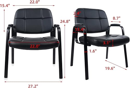 Miniatura 3 de CLATINA Silla auxiliar ejecutiva para sala de espera con reposabrazos acolchado de cuero regenerado, estilo moderno con base de trineo y marco