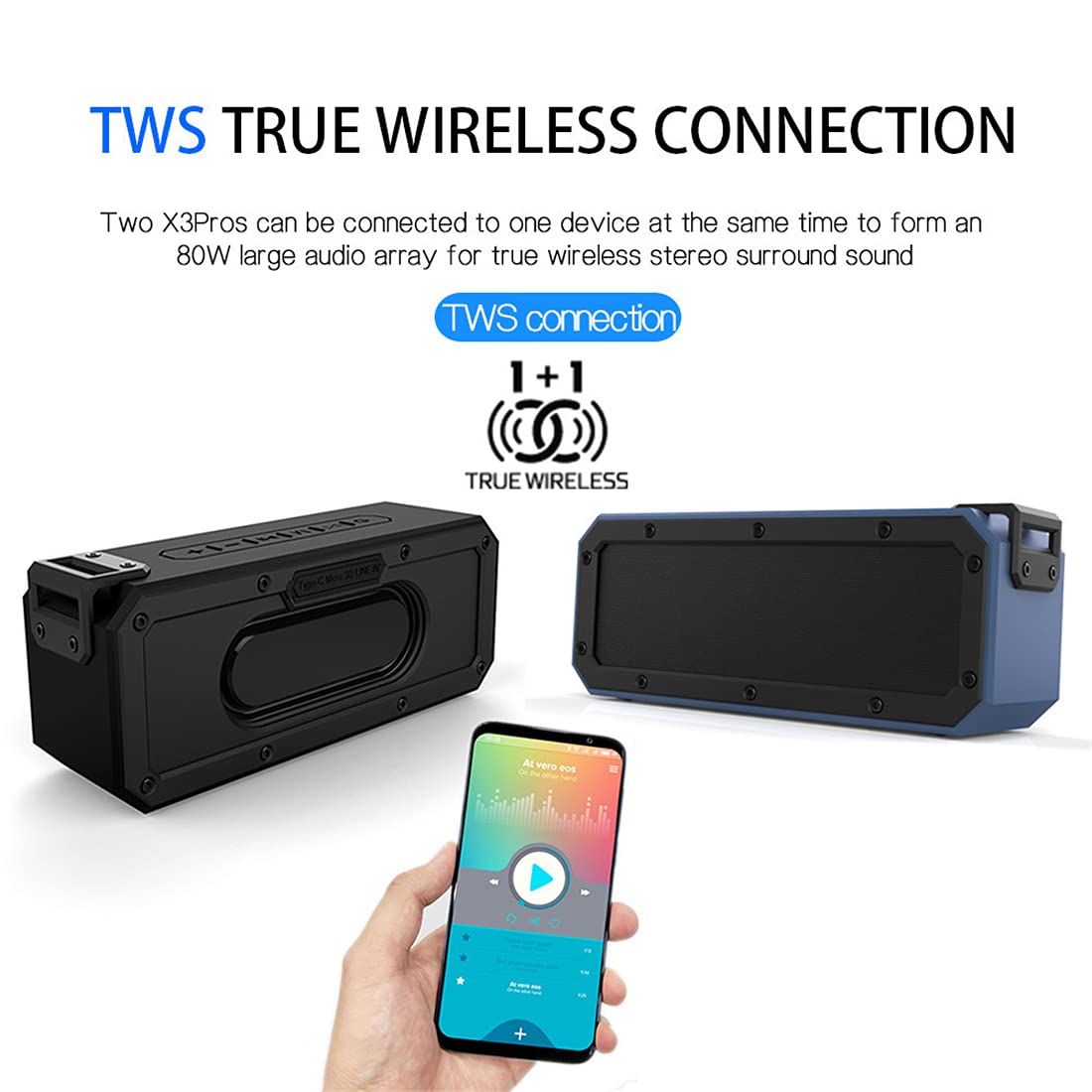 Altoparlante Bluetooth, Altoparlanti Wireless Portatili, IPX67 Impermeabile, Volume più Forte, Suono Stereo Cristallino, Basso Ricco, per All'aperto, Campeggio,Nero