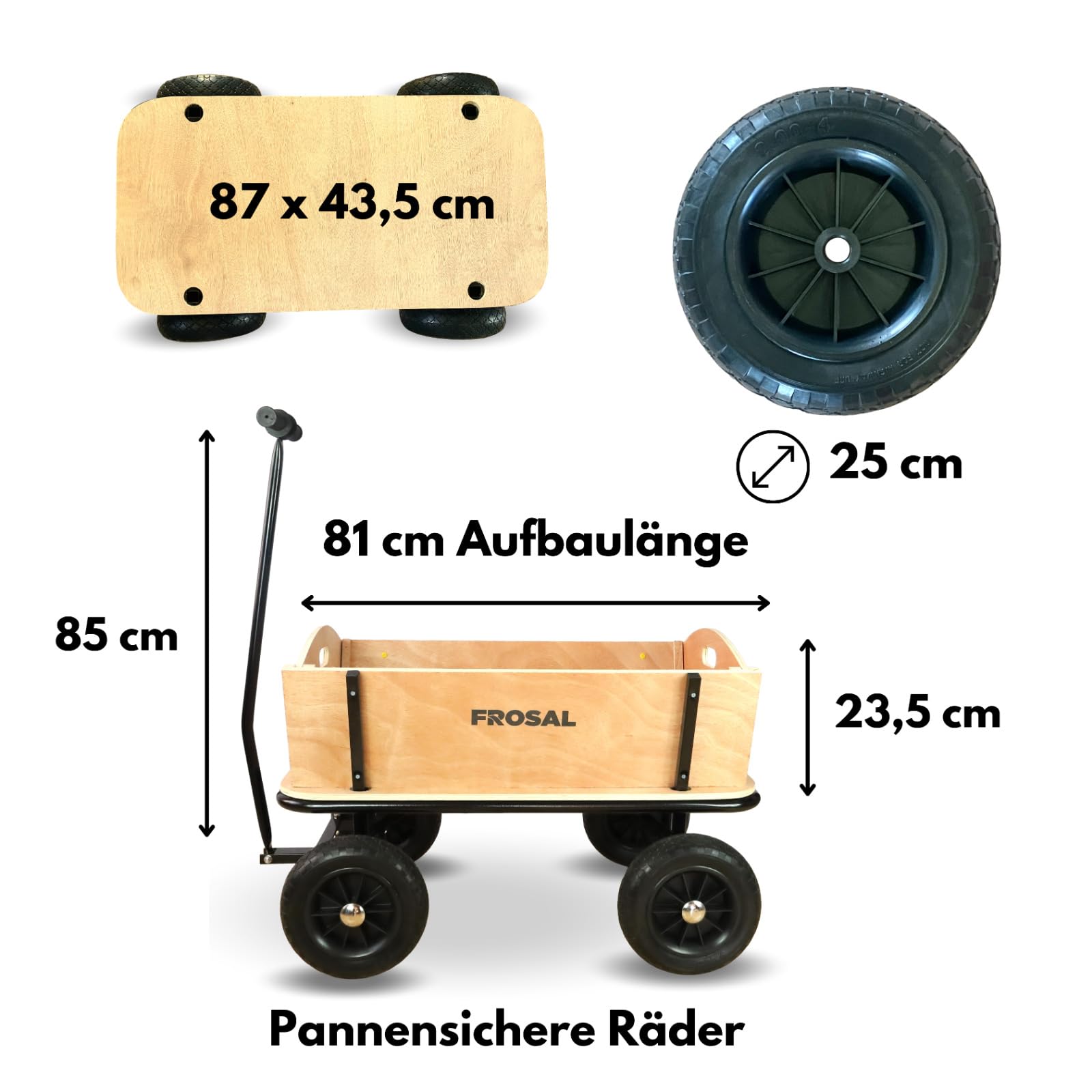 FROSAL Bollerwagen Holz Erik Handwagen Holzbollerwagen Transportwagen Kind