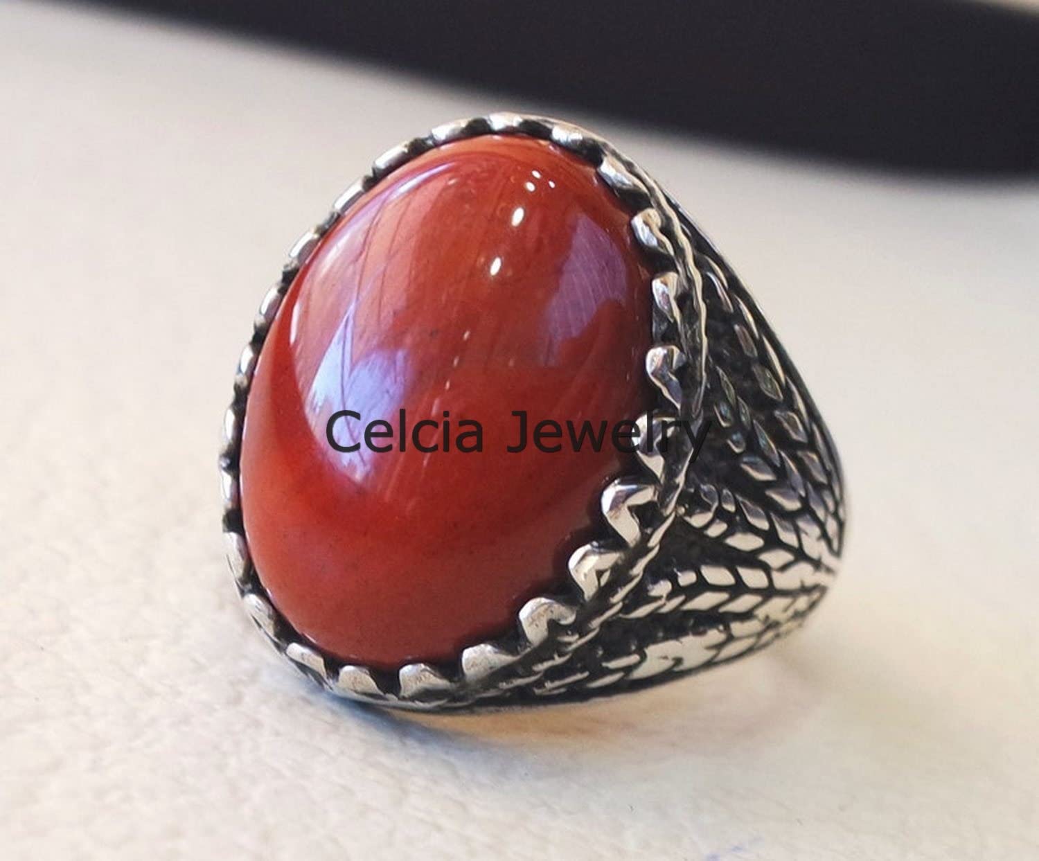Anillo de hombre de trigo de jaspe rojo, anillo excepcional, anillo de declaración victoriana, anillo de sello, hermosos regalos para hombres, anillo oxidado de plata