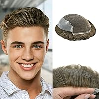 Vista 40 de Sistema de cabello de encaje francés para hombres, pieza de cabello humano real, encaje frontal, tupé, nudo blanqueado, línea capilar natural