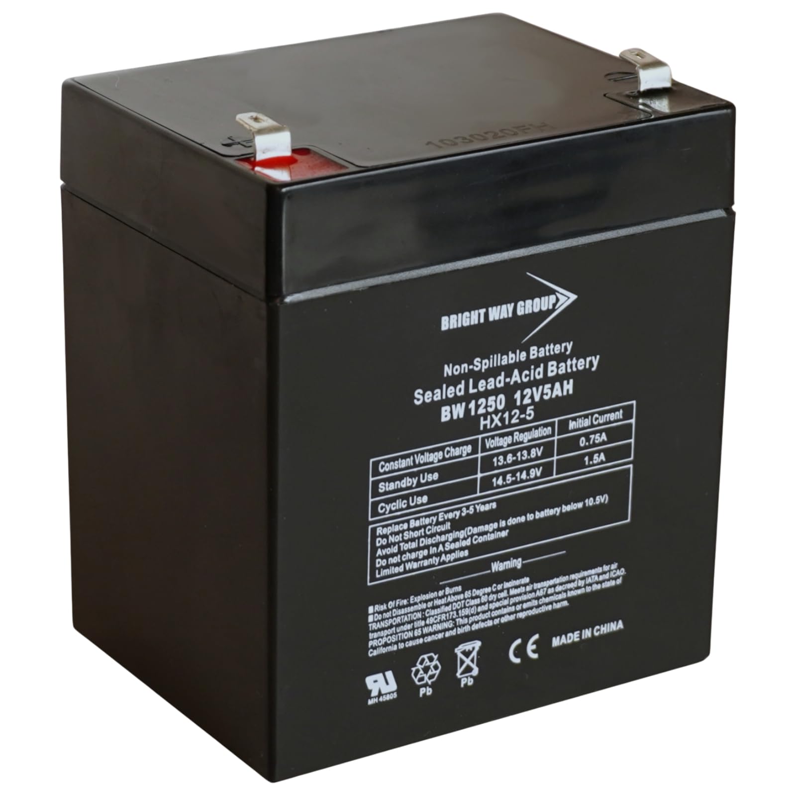 Garage Door, Alarm & Security System Compatible Sealed Rechargeable SLA Battery, 12V 5Ah T1 BW1250-F1