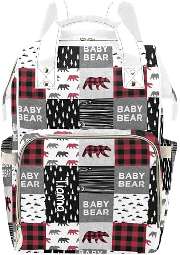 Baby Bear - Bolsas de pañales a cuadros con nombre impermeable para mamá, para lactancia, bolsas de bebé, regalos para mujeres, Rojo -, Mochilas