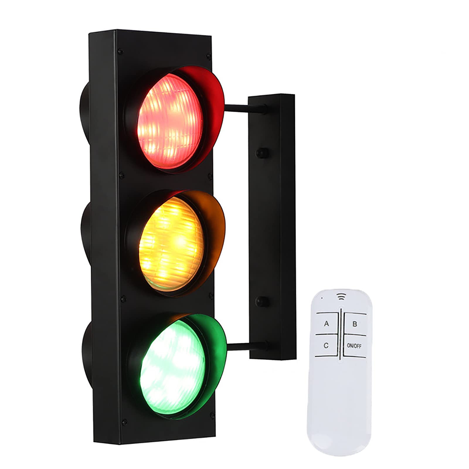 Lámpara de pared industrial retro Semáforo LED, con soporte Luz roja verde Stop and Go, con control remoto, para decoración de cafetería, bar, club, tienda (verde 110 V)