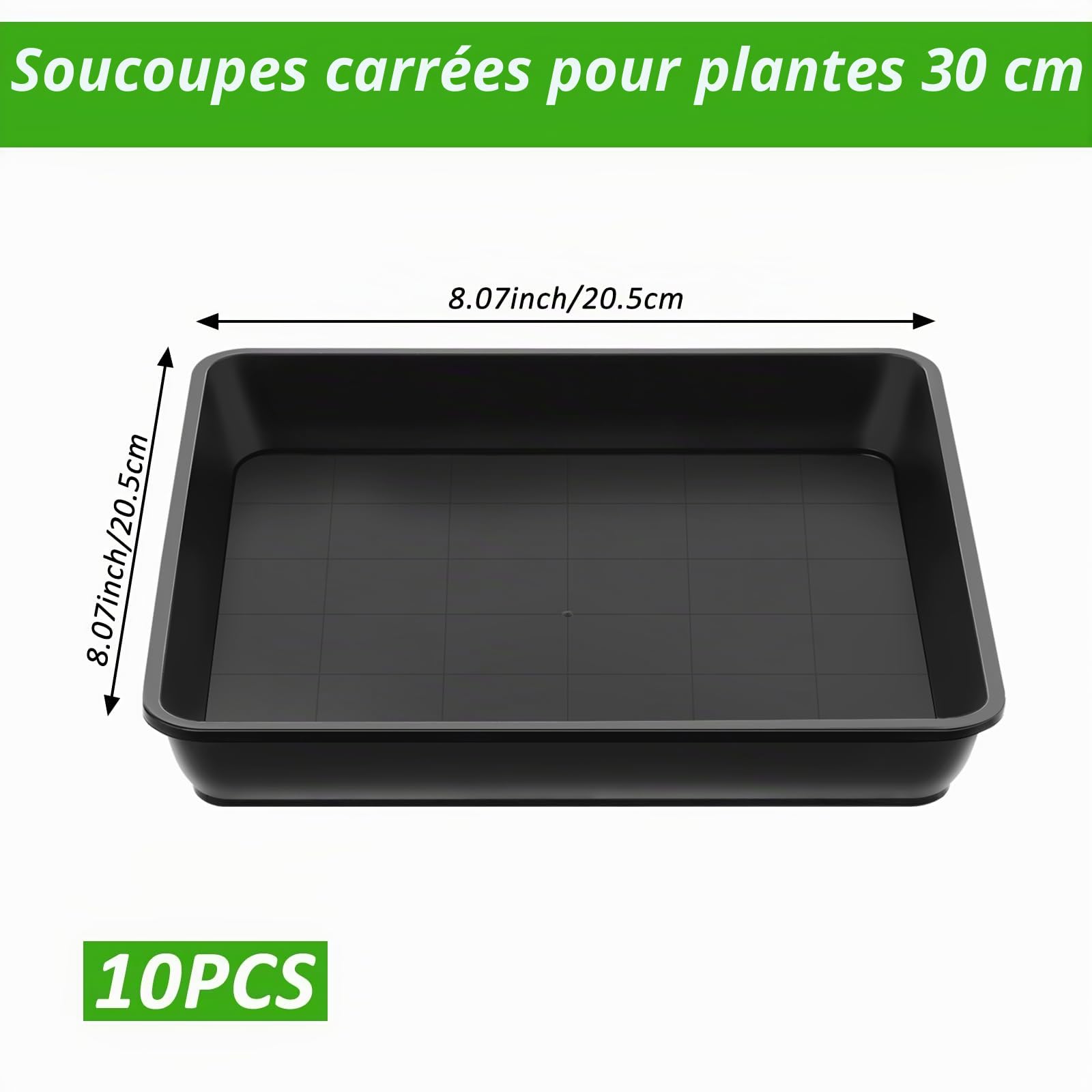 Lot de 10 soucoupes de pot de fleurs, carrés, en plastique, 20 x 20 cm