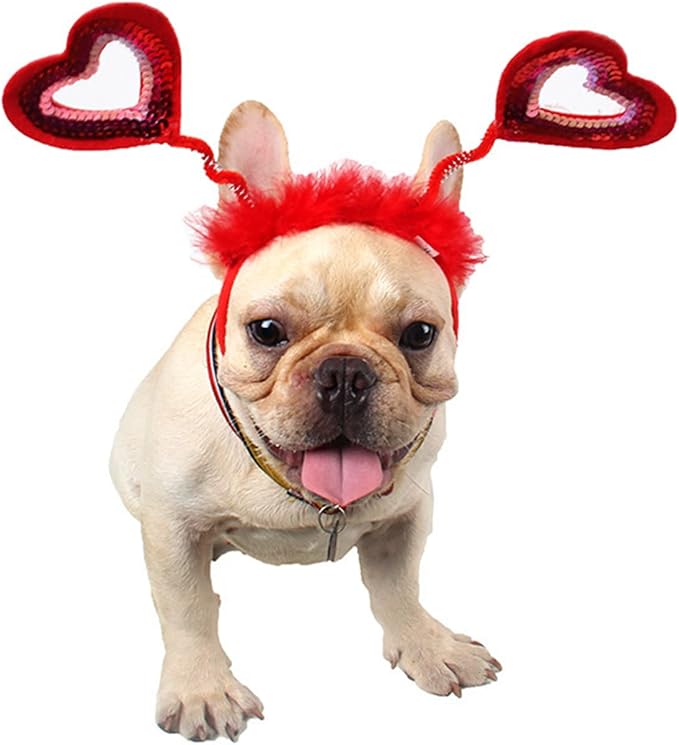 Diadema de corazón con lentejuelas para mascotas Soochat miniatura 3