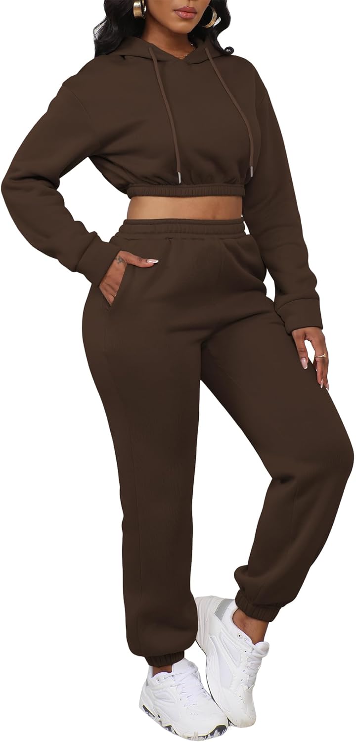 LovelyWholesale Women 2 Piece Outfits Long Sleeve Crop Hoodies and Pants Sweatsuit Set - Image 3