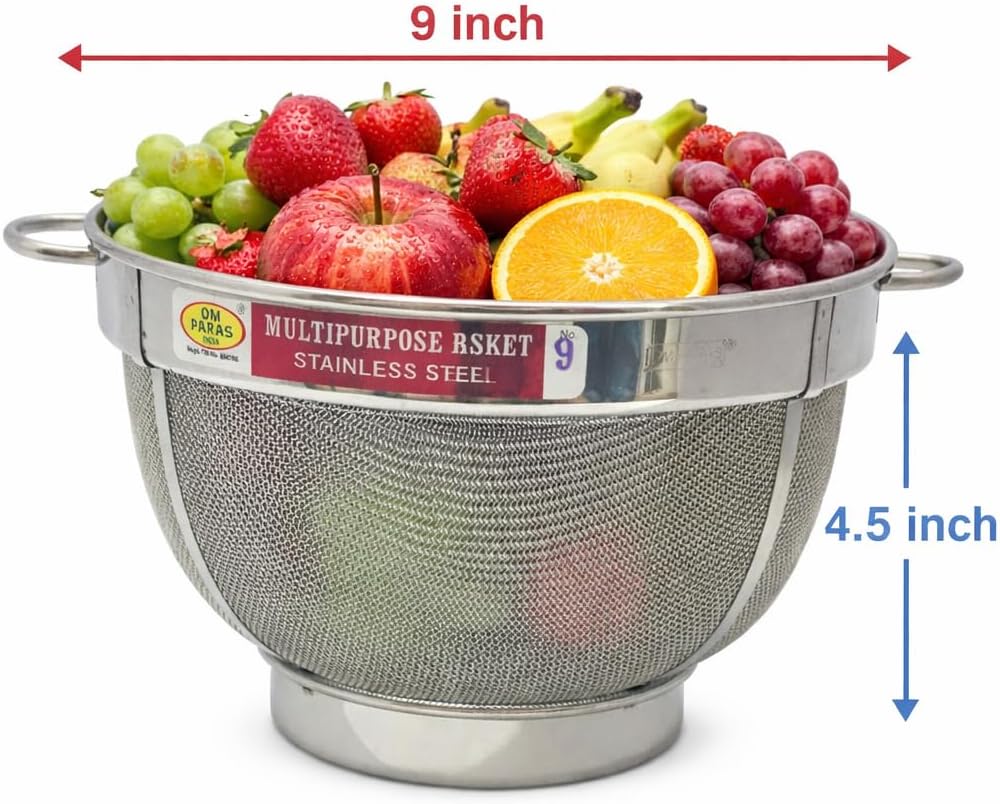 GD Rice Strainer Bowl Rinse Fruit Drainer Vegetable,Stainless Steel Strainer Sieve Colander (Multi Purpose Strainer)