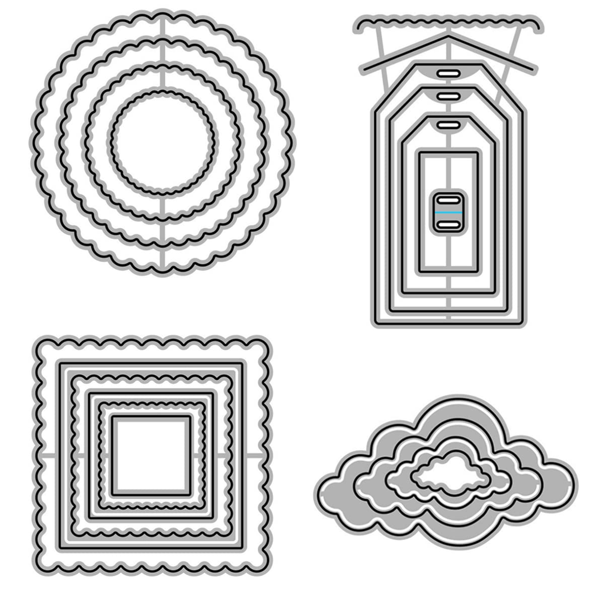 Ammsochy Cutting Dies Geometric Border Frame Set Metal Stencils Scrapbooking Tools DIY Craft Carbon Steel Embossing Template for Paper Card Making Album Arts Crafts Supplies (Round Square tag Cloud)