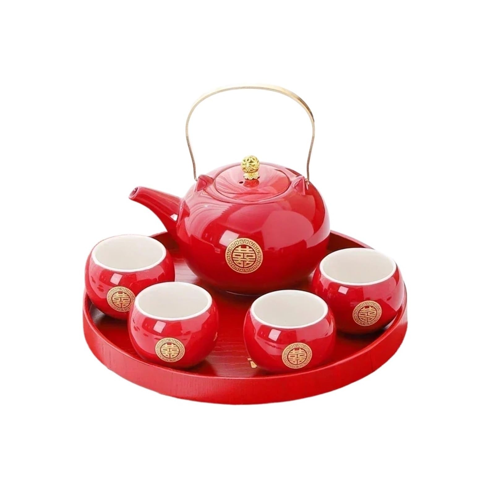 Juego De Té De Cerámica Roja, Juego De Té Chino For Bodas, Tetera Hecha A Mano, Juego De Tazas De Té De Porcelana For El Hogar, Personalizado Y Especial.(D3-6pcs)