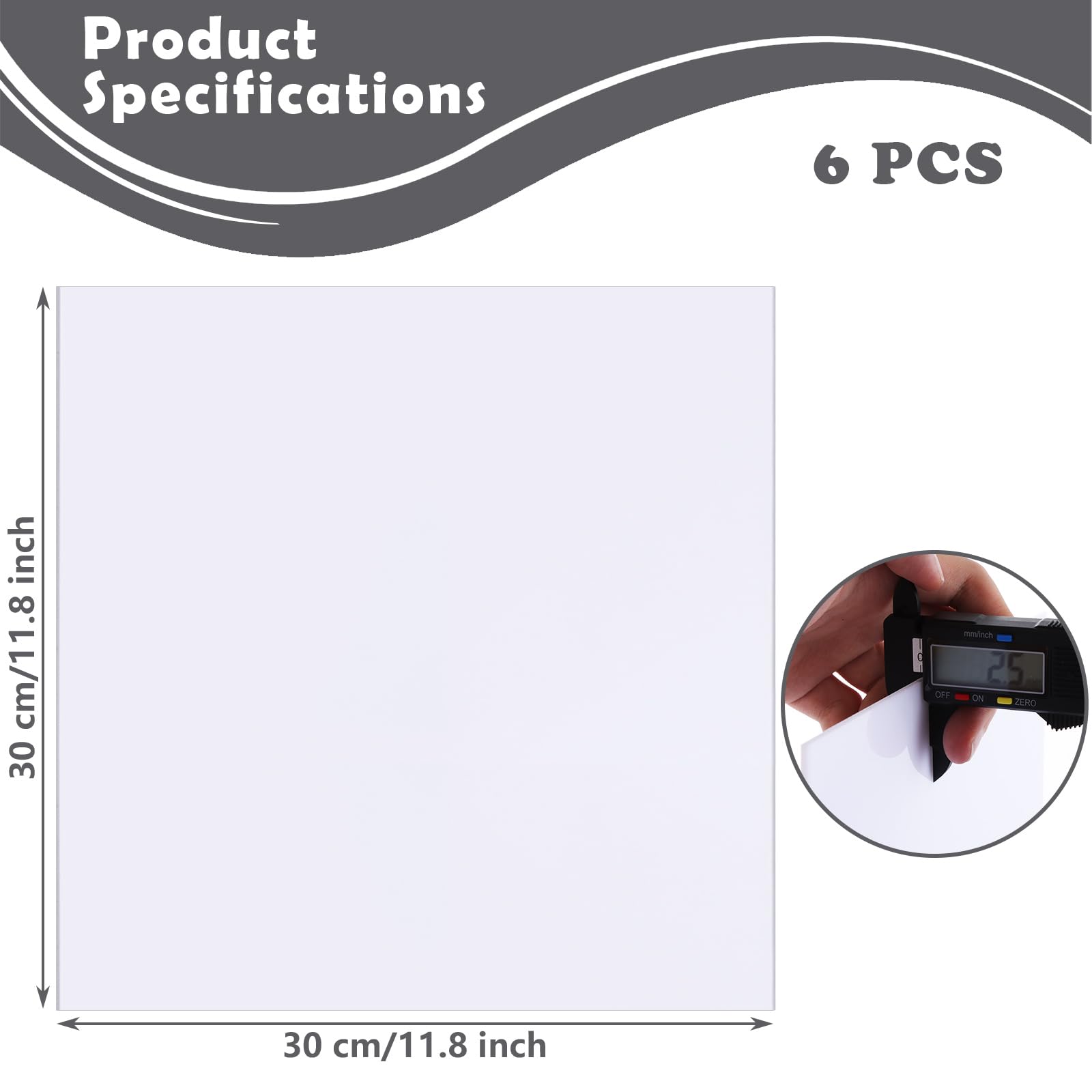 Lot de 6 feuilles acryliques blanches de 3 mm, 30 x 30 cm, feuilles en plastique blanc brillant à découper pour maquettes, projets d'art et d'artisanat