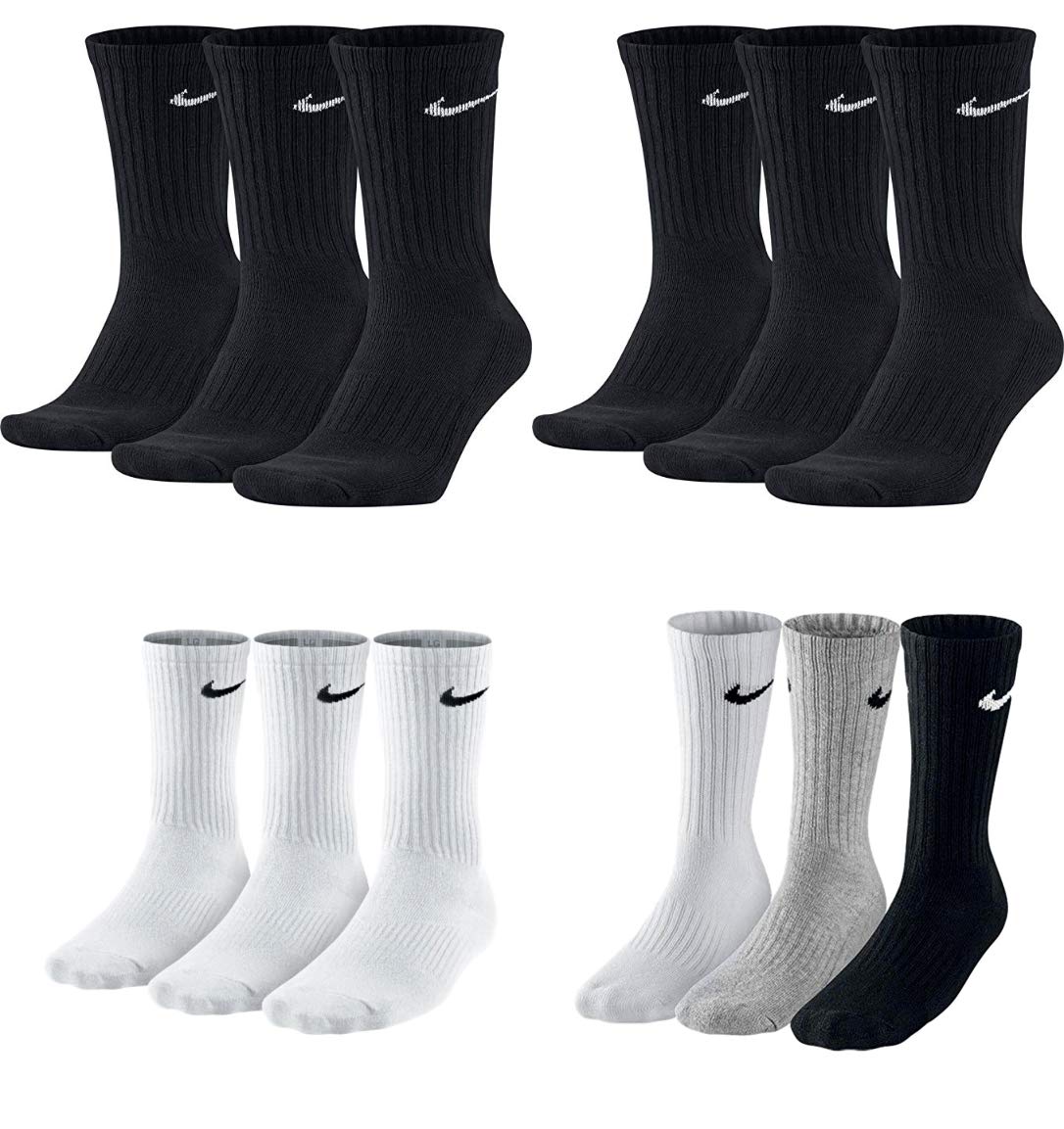 Nike 18 Paar Socken Herren Damen Sparset Tennissocken Sportsocken Laufsocken Paket Bundle SX4508 Weiß Schwarz Grau