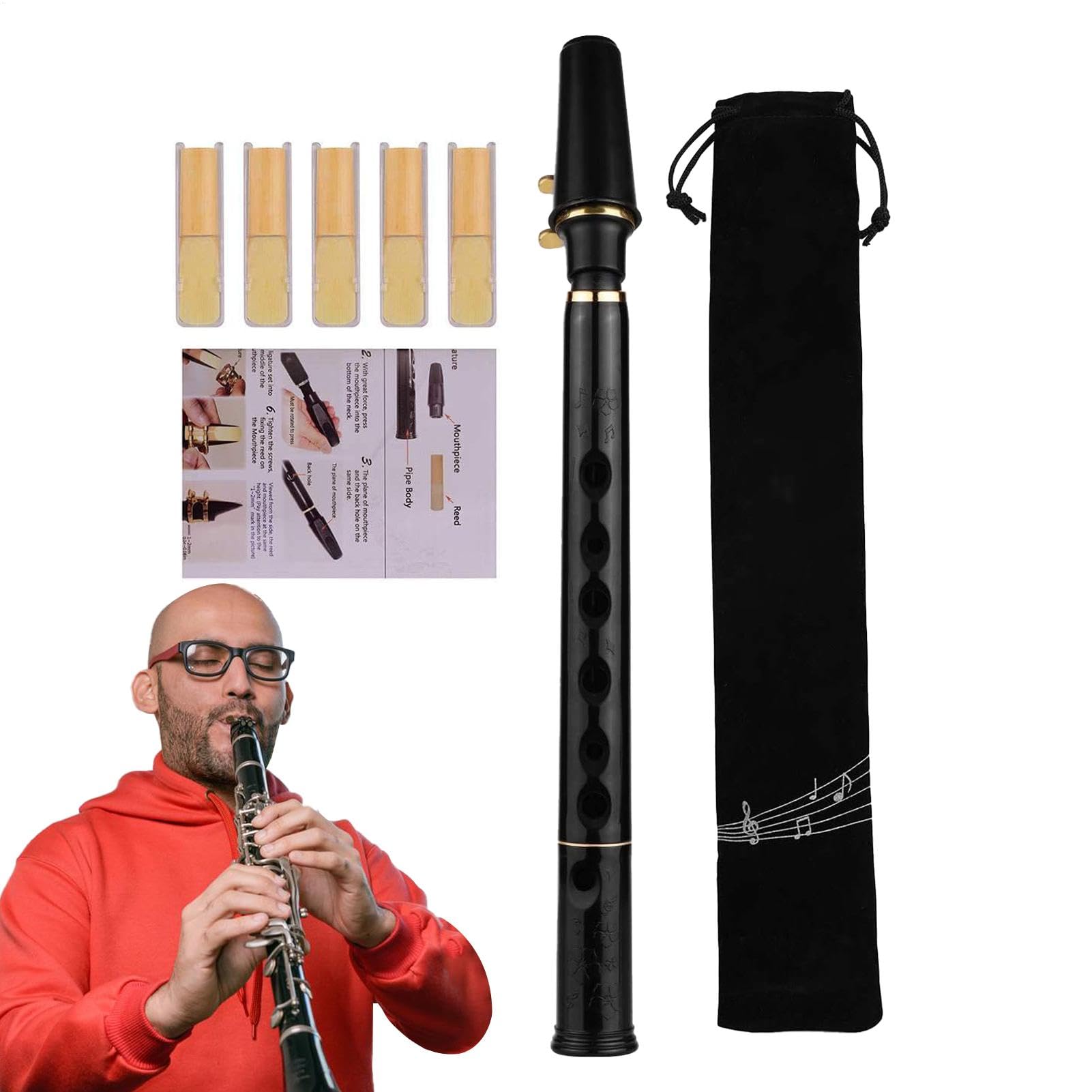 Pocket Sax – sassofono a 8 fori, strumento a fiato per principianti, bambini, dilettanti amanti della musica, strumento compatto per esercitarsi con ance e borsa per il trasporto | Strumenti musicali di band e orchestra per lettori musicali, strumento di