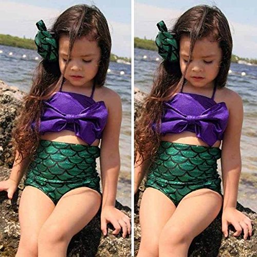 Bestsmile Maiô feminino sereia lantejoulas escama de peixe arco infantil menina biquíni roupa de pra