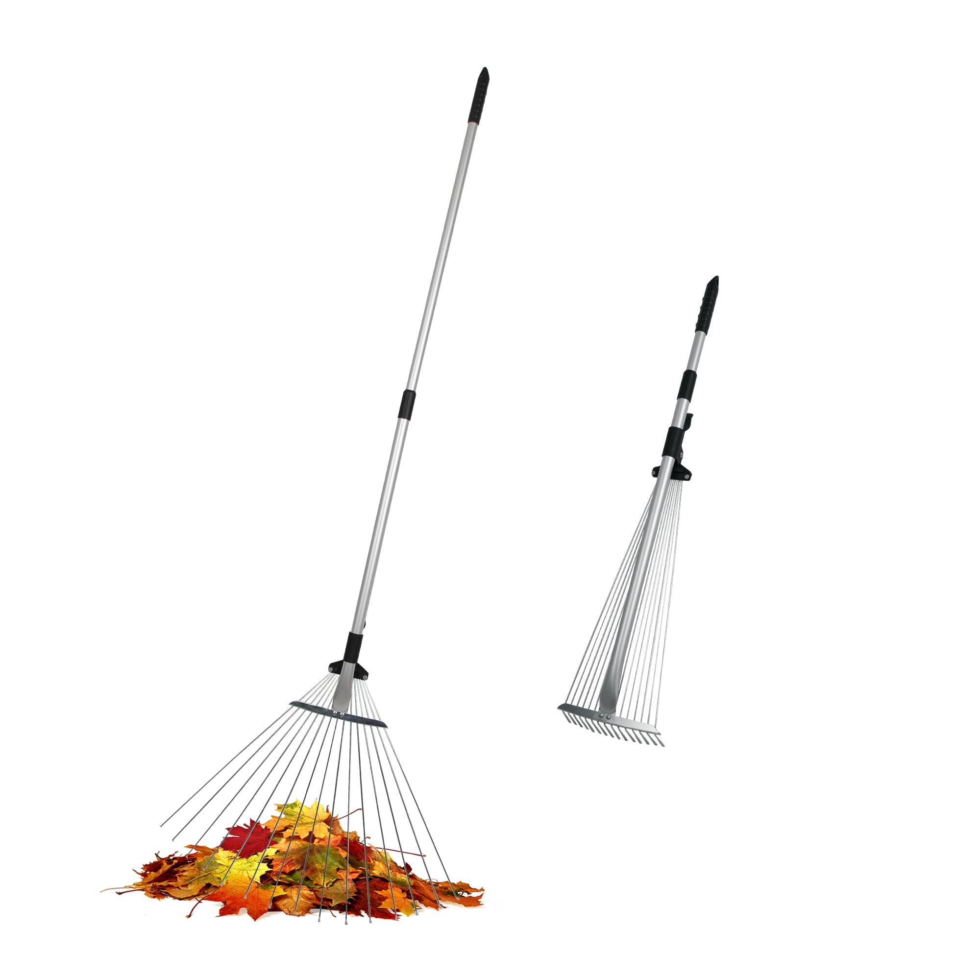 ORIENTOOLS Leaf Rake with Handle, 160 cm Telescopic Handle, Rake for Gardening Heavy Duty