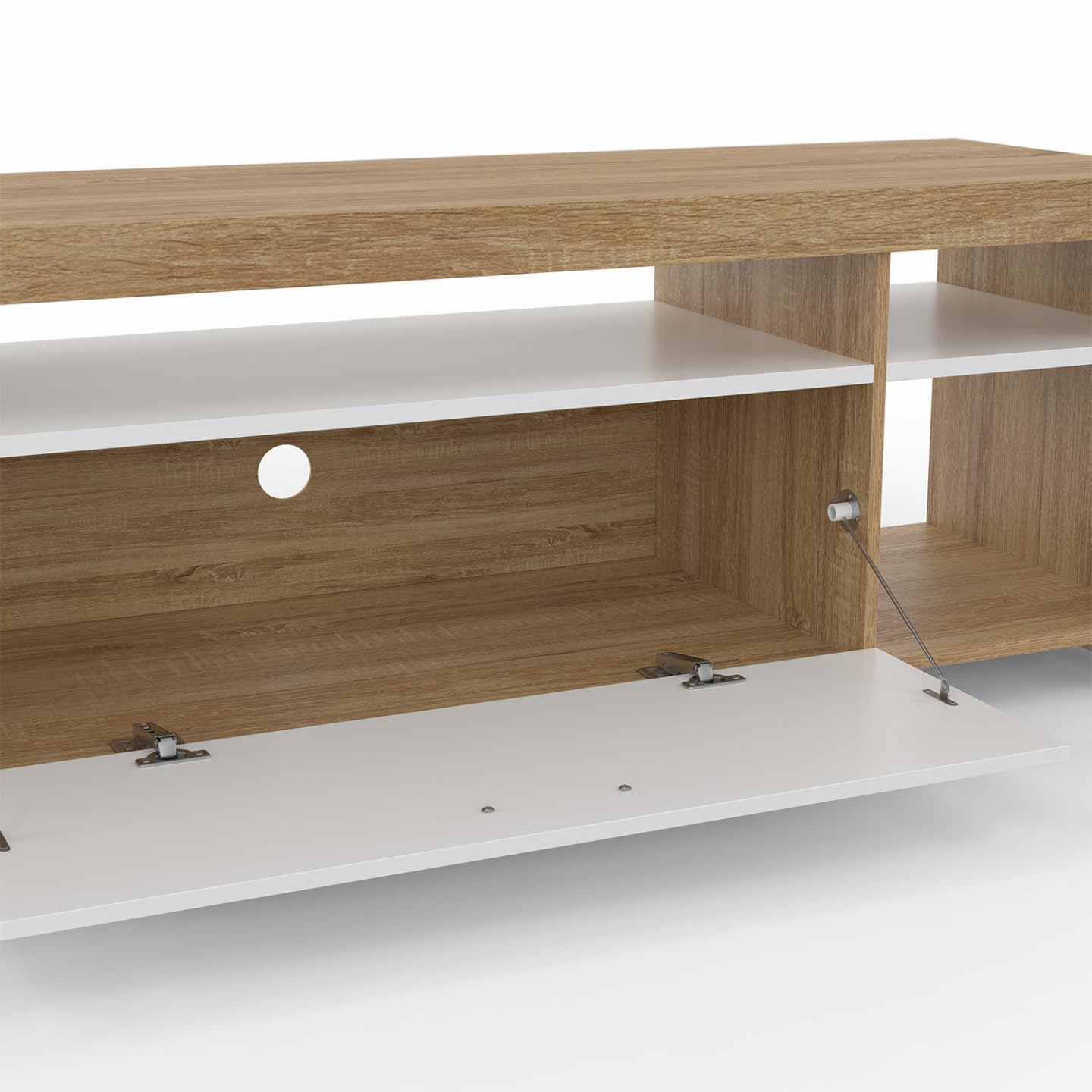 IDMarket - Meuble TV 140 cm Malo Bois et Placard Blanc