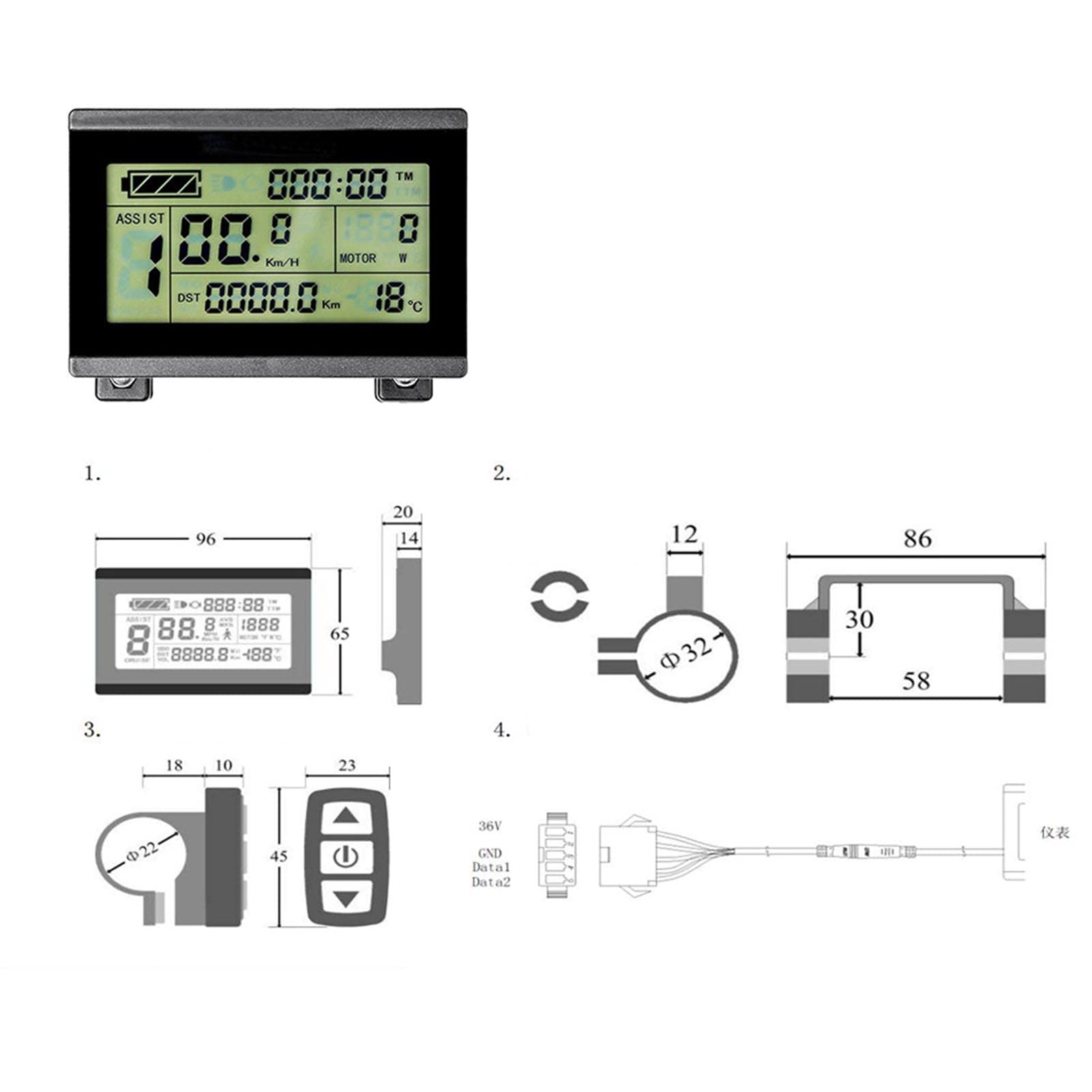 Buachois Display LCD contachilometri per bici elettrica 5 pin 24V 36V 48V