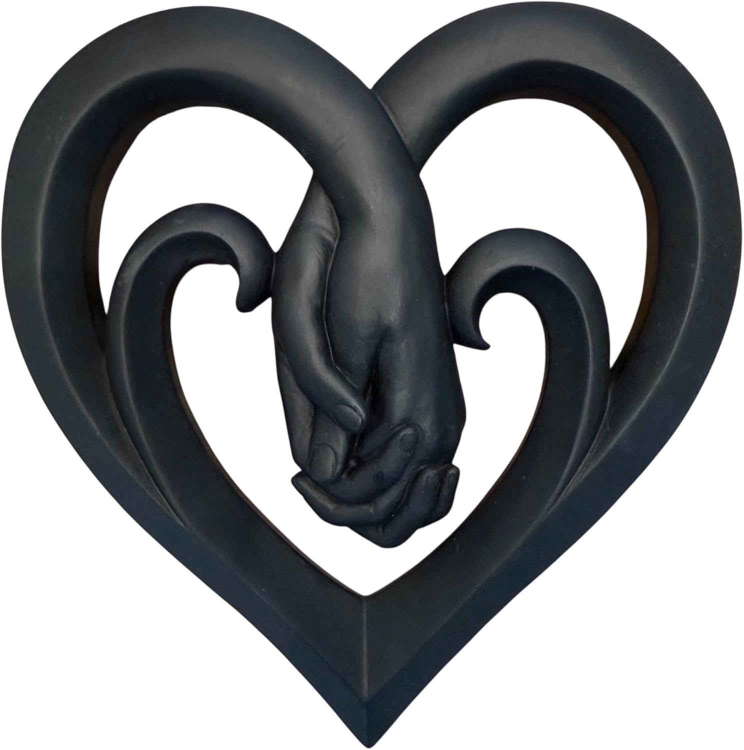 Holding Hands Heart Wall Decor – Romantic Resin Sculpture – 8.5” Tall Intertwined Hands-in-Hand Love Art – Matte Black, Ivory, or Antique Silver – Wedding, Anniversary, Bedroom & Couple Gift (Matte Black)