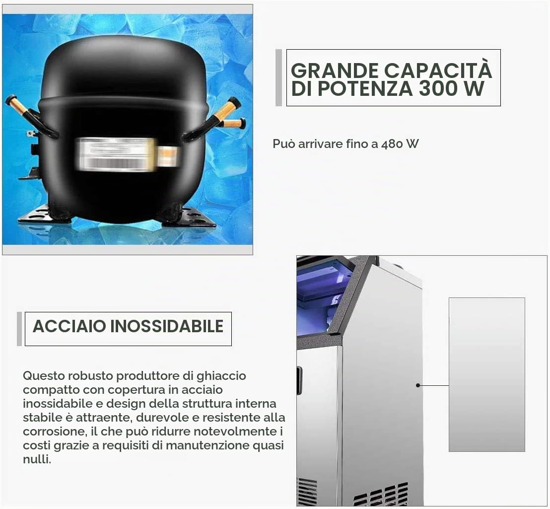 Z ZELUS Macchina per Il Ghiaccio Commerciale Fabbricatore Ghiaccio con Schermo LCD Macchina per Cubetti di Ghiaccio per Casa, Ufficio, Ristorante, Bar, Caffetteria (72.5kg/ 24 ore)