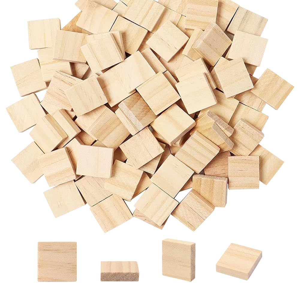 200 Pcs Wood Blank Letter Tiles Small Flat Wood Squares Unfinished Wooden Scrabble Craft Tiles Mini Plain Wooden Pieces for DIY Projects