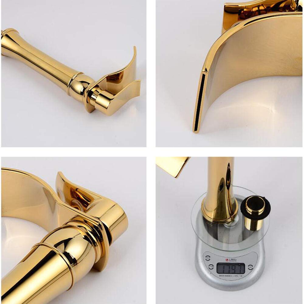Grifo Baño Lavabo Alto Cascada Grifos de Lavabo Latón Frío y Calor Grifo de Baño En Cascada Lavabo Sobre Encimera Aumento Grifo de Lavabo-Dorado